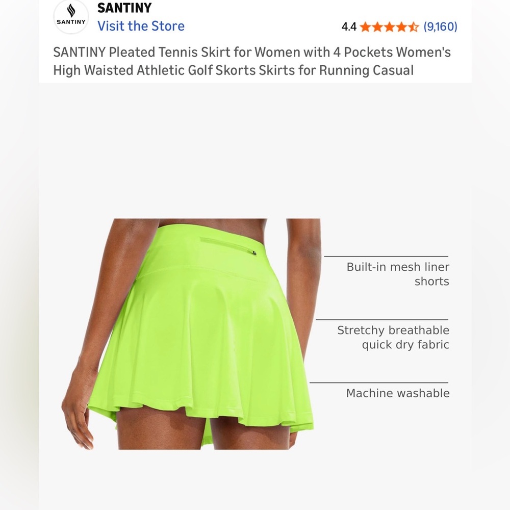 Santiny Neon Green Tennis Skirt for Women